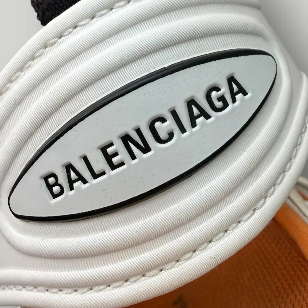 Balenciaga Men's Sport Sandals White/Orange Leather Hook & Loop Logo Sz 8